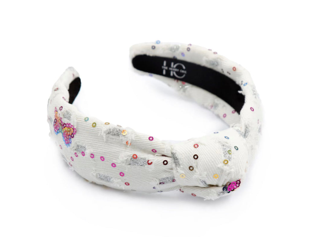Kid and Tween White Denim Knotted Headband