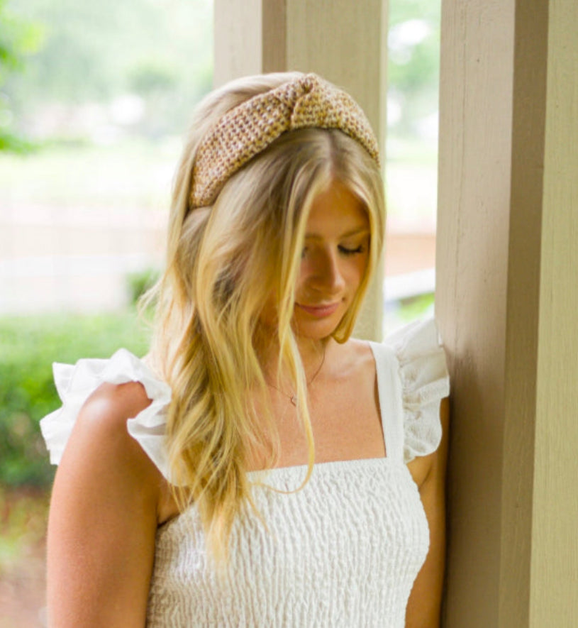 Adult Tan Raffia Knotted Headband
