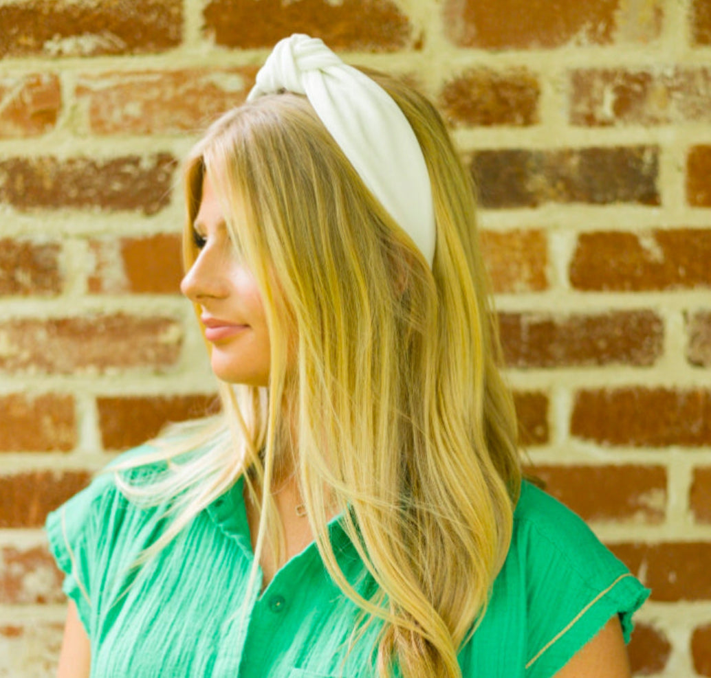 Adult White Knotted Headband