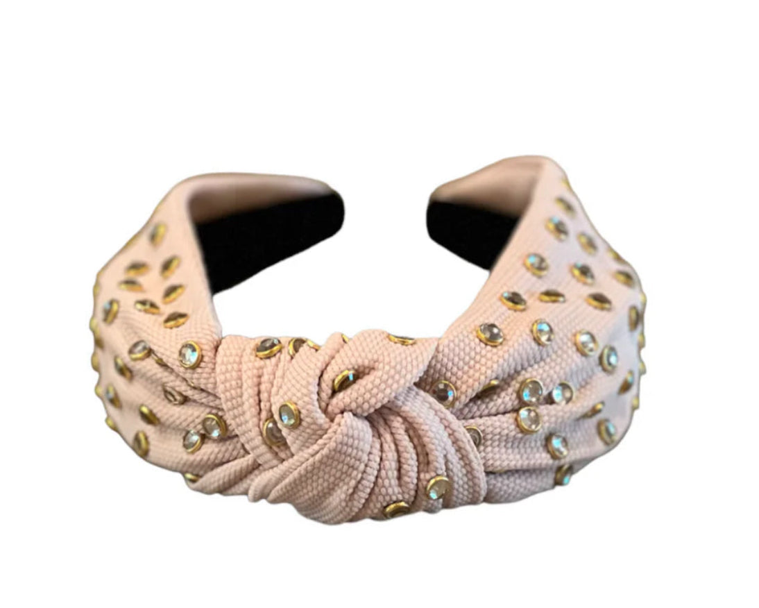 Adult Beige Jeweled Knotted Headband