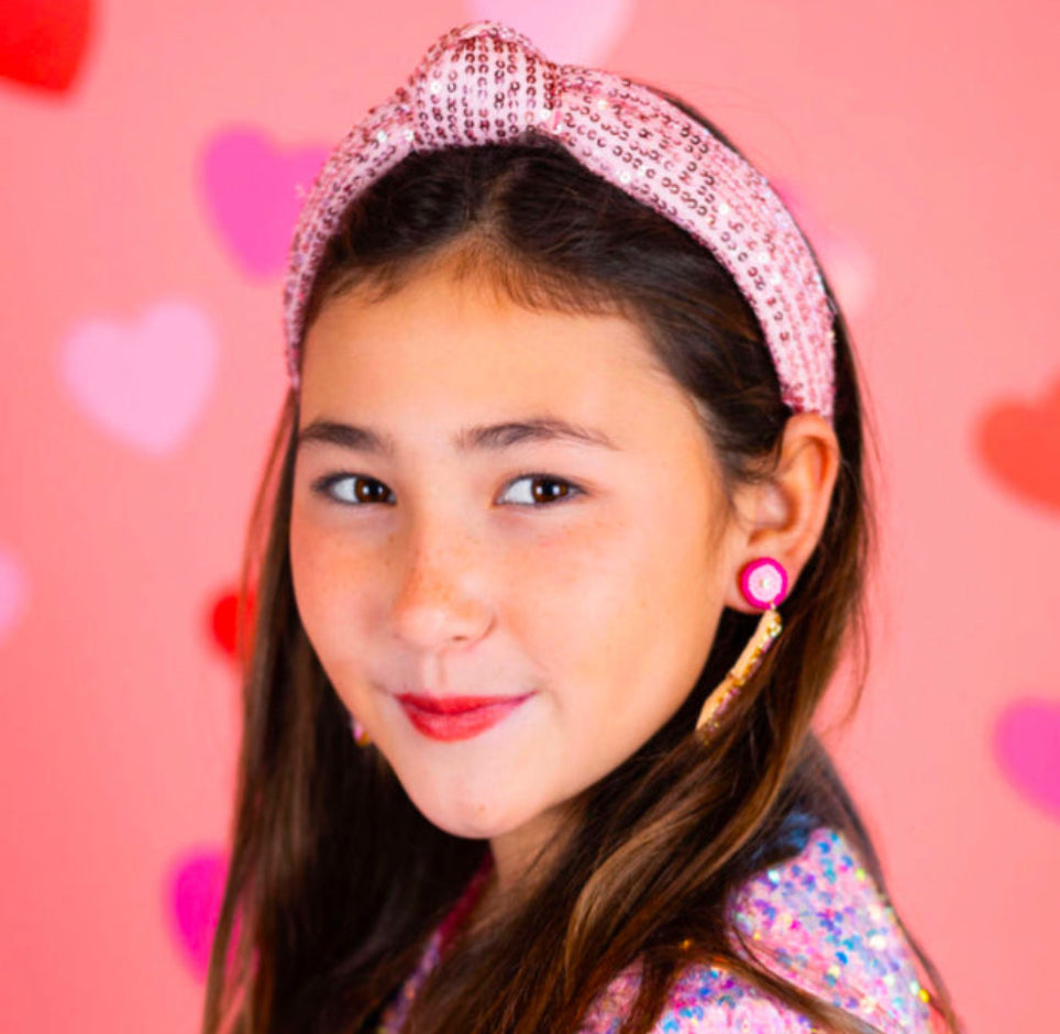 Kid and Tween Pink Sequin Knotted Headband