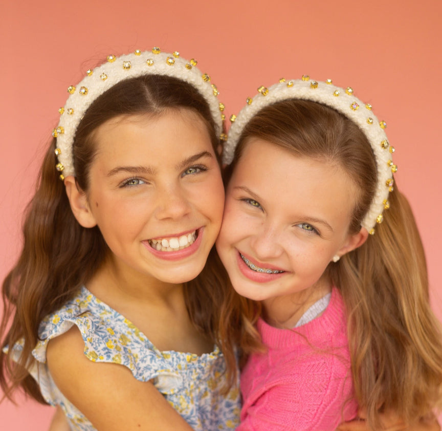 Kid and Tween White Headband with Embellishments