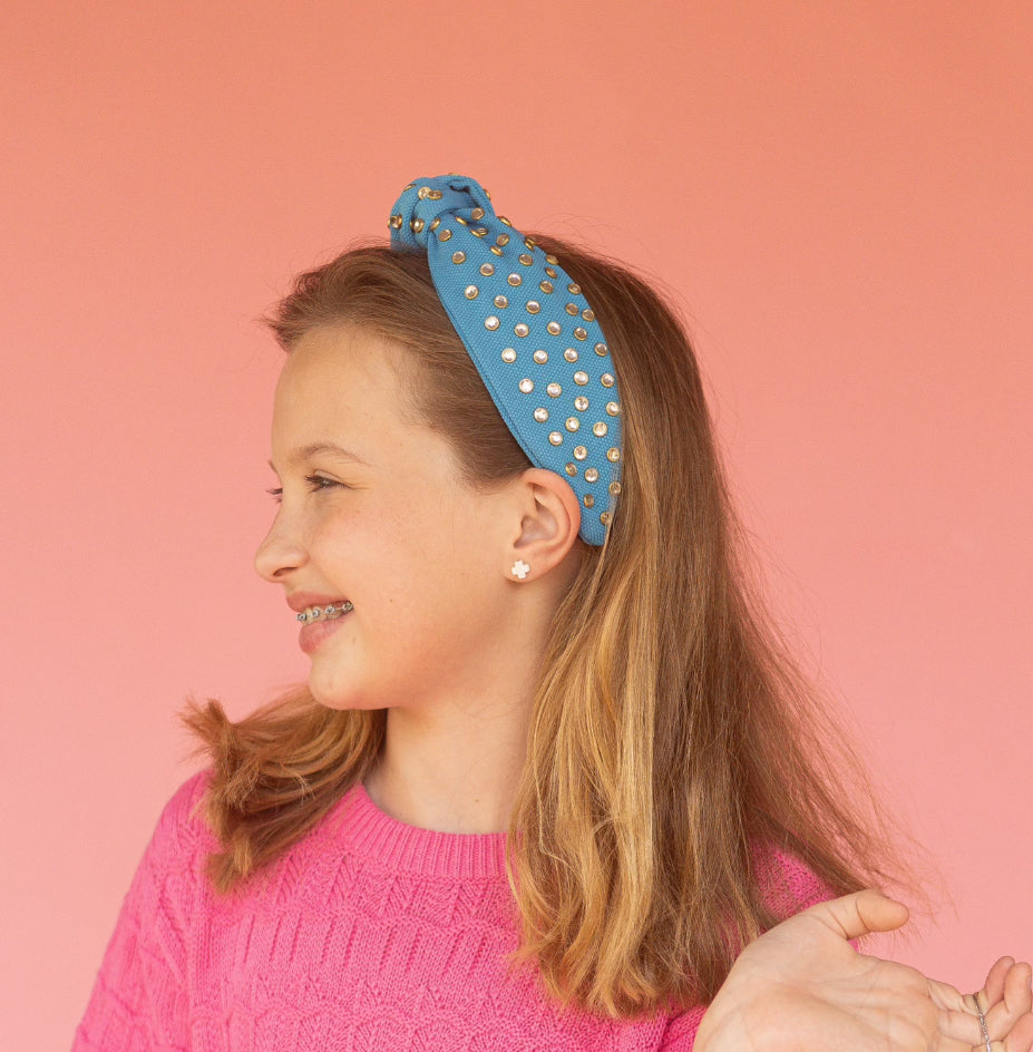 Kid and Tween Powder Blue Jeweled Knotted Headband