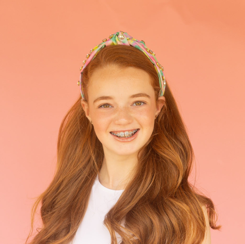 Kid and Tween Tie Dye Knotted Headband with Heart Crystals