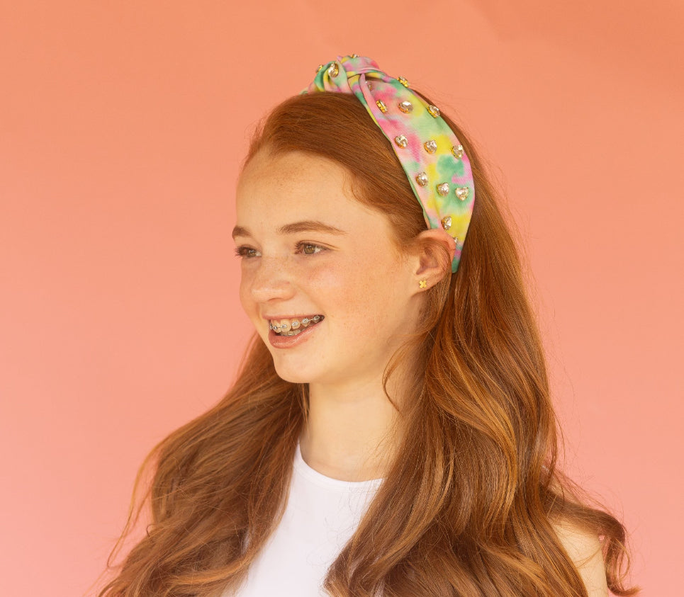 Kid and Tween Tie Dye Knotted Headband with Heart Crystals