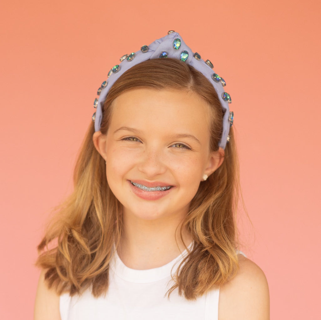 Tween Knotted Headband with Blue Crystals