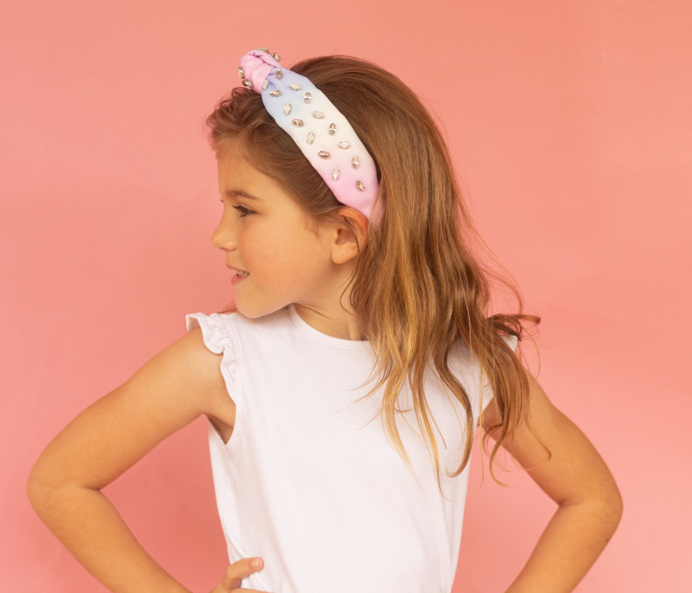 Kid and Tween Tie Dye Knotted Headband with Crystals