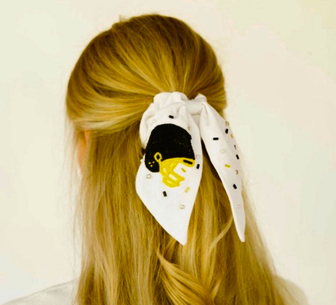 Black and Gold Football Helmet Scrunchie