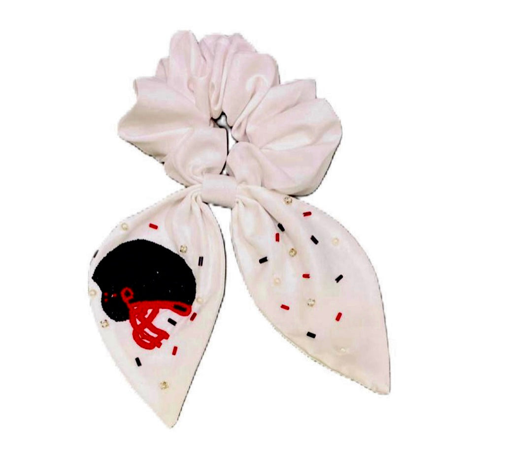 Black and Red Football Helmet Scrunchie