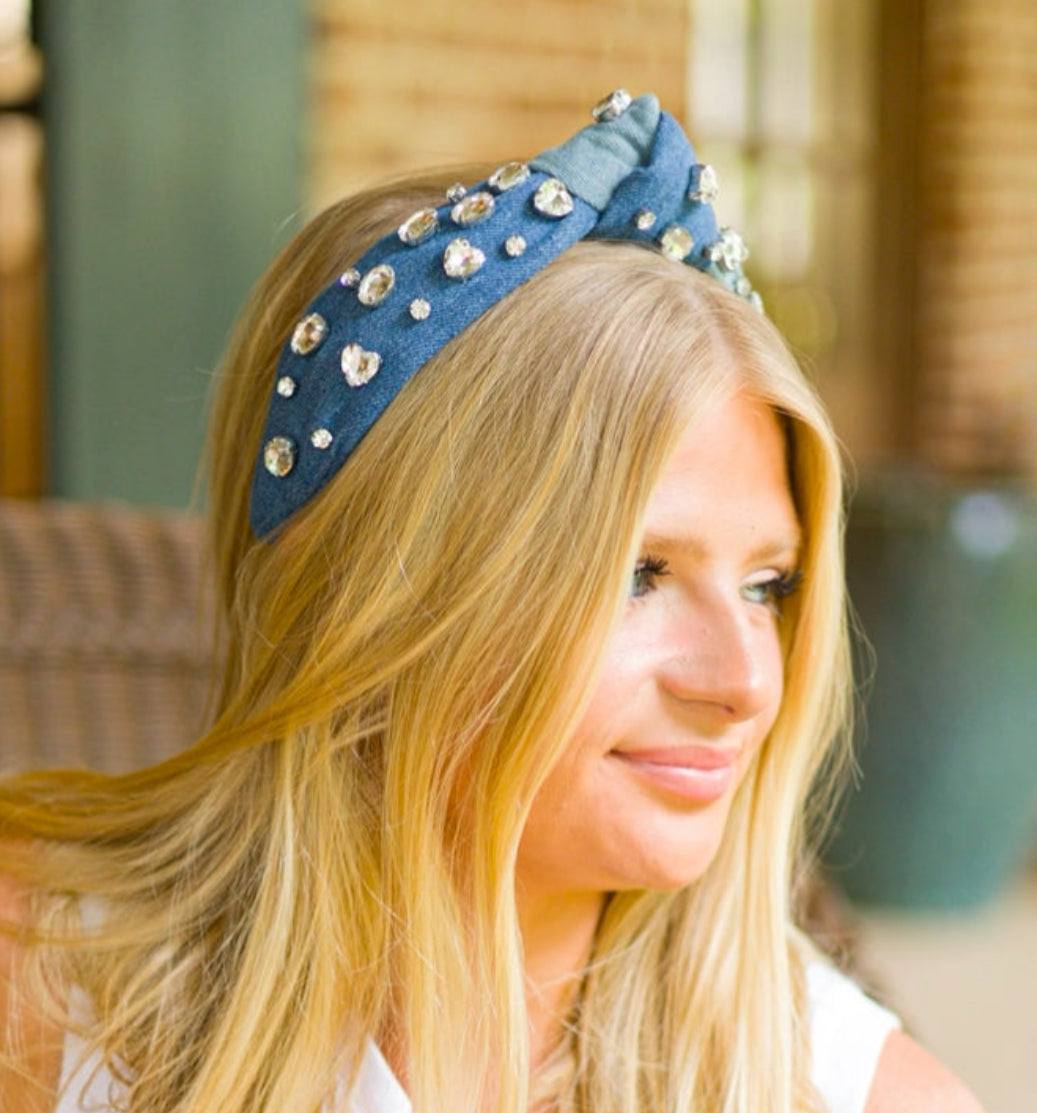 Adult Two Tone Denim Knotted Headband