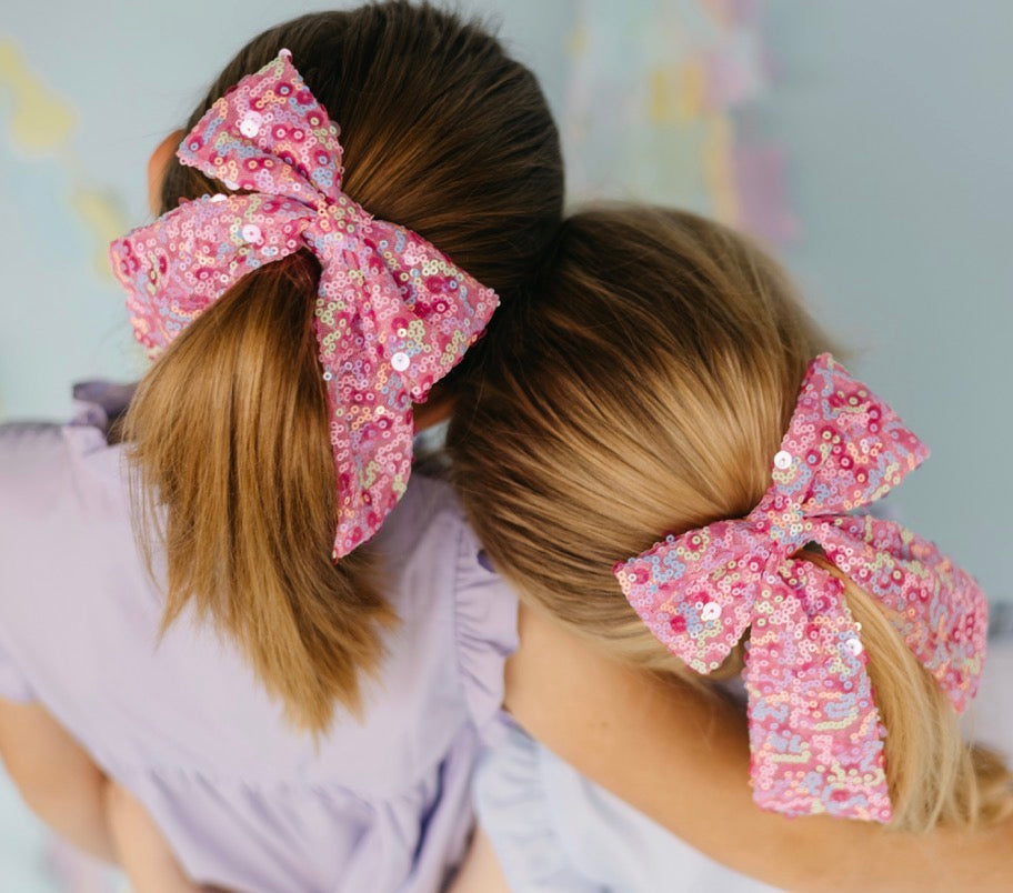 Pink Sequin Hair Bow