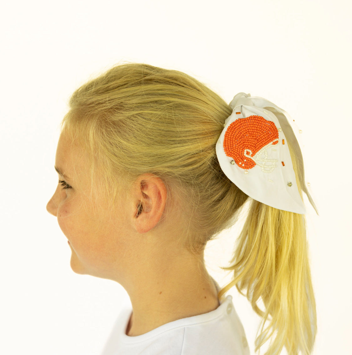 Orange and White Football Helmet Scrunchie