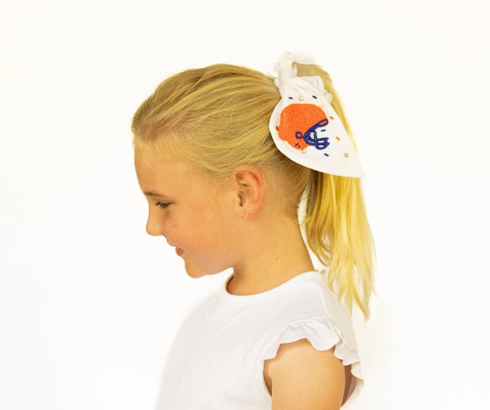 Orange and Blue Football Helmet Scrunchie
