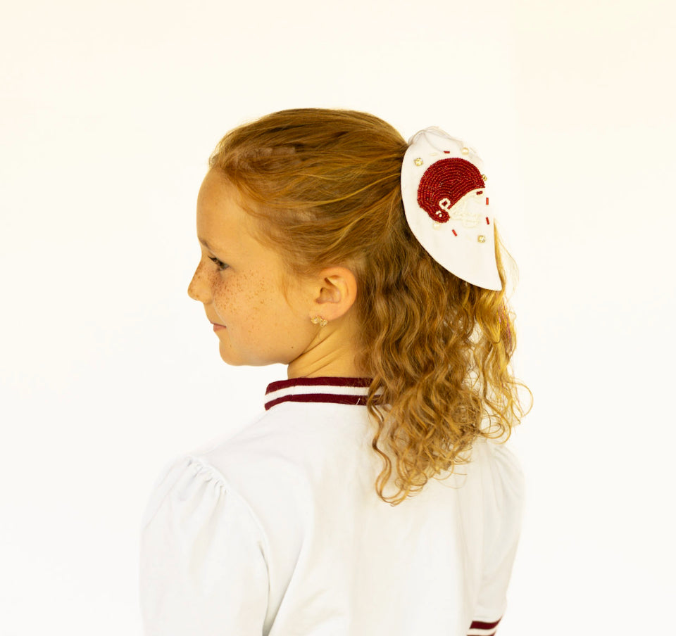 Maroon and White Football Helmet Scrunchie