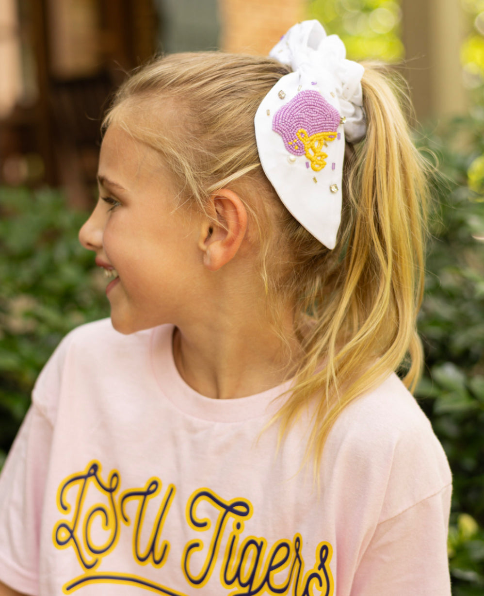 Purple and Gold Football Helmet Scrunchie