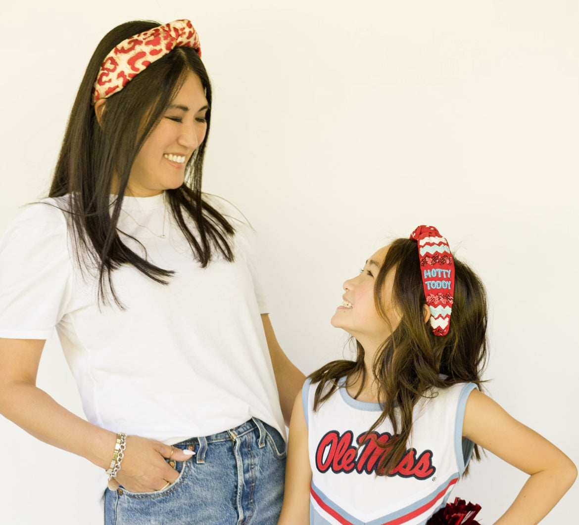Adult Red Leopard Knotted Headband