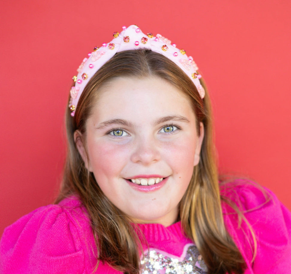 Kid and Tween Pink Christmas Tree Knotted Headband