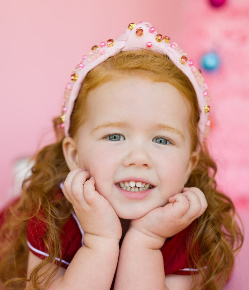 Kid and Tween Pink Christmas Tree Knotted Headband