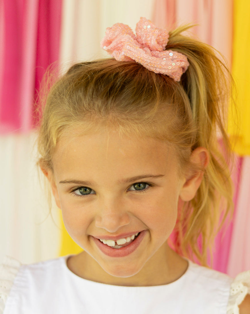 Iridescent Pink Sequin Scrunchie