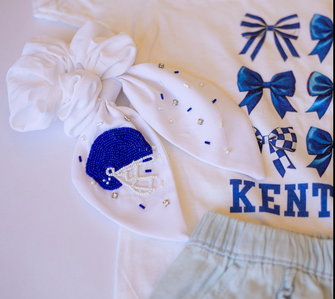 Blue and White Football Helmet Scrunchie