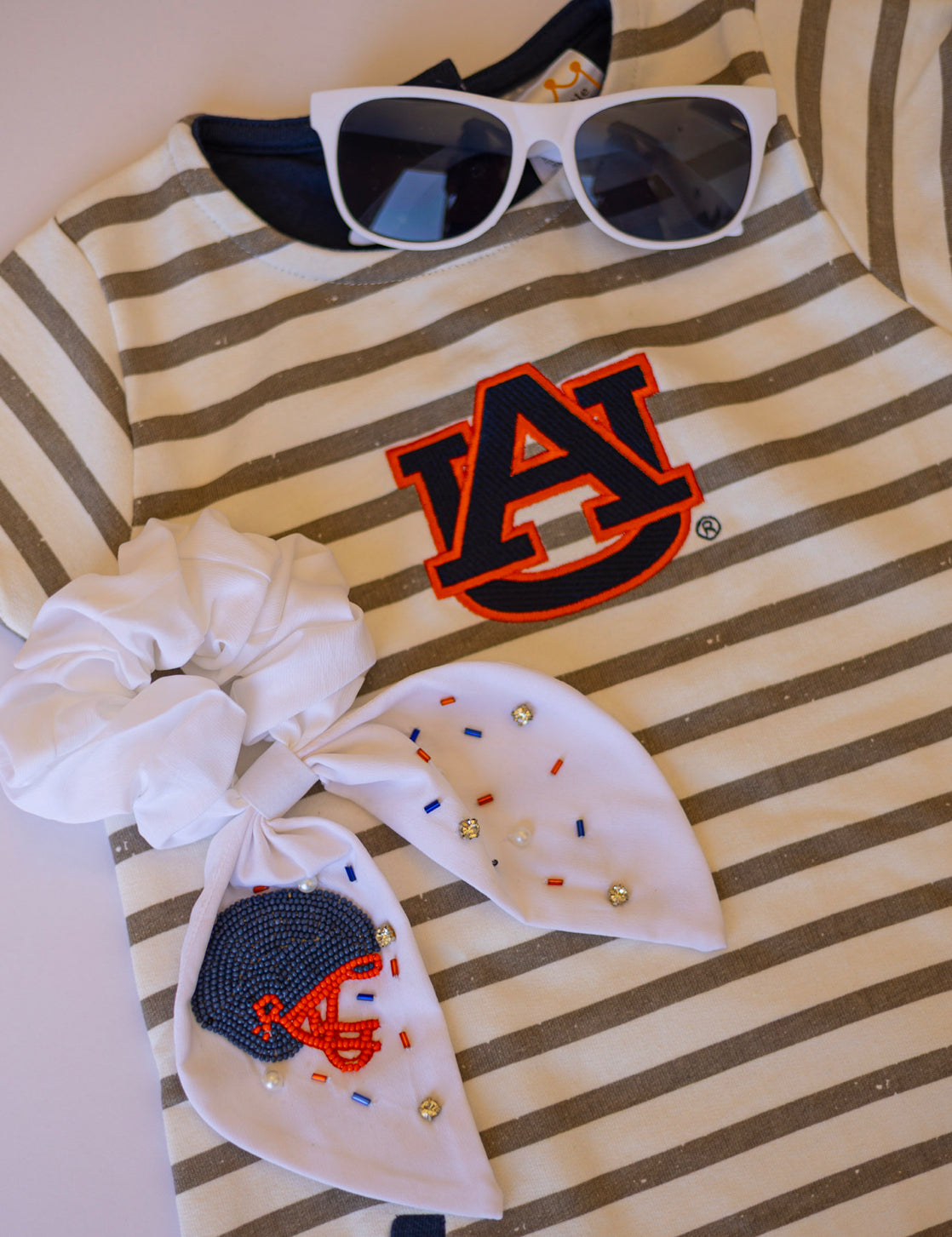Blue and Orange Football Helmet Scrunchie