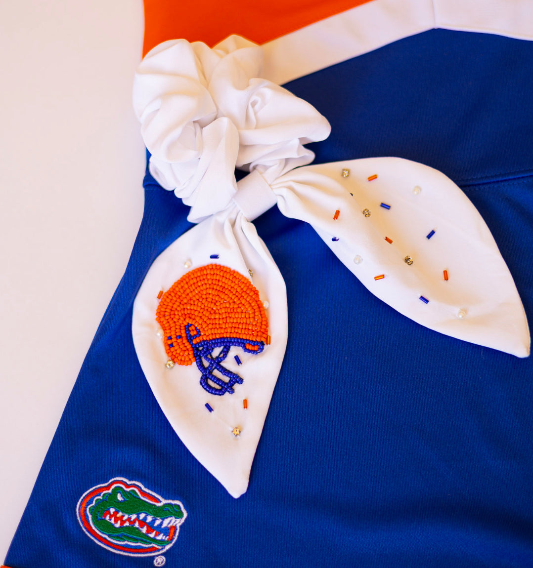 Orange and Blue Football Helmet Scrunchie