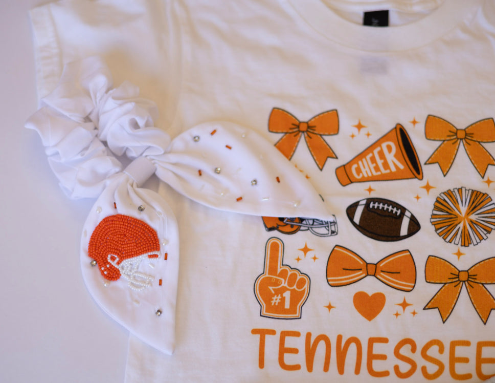 Orange and White Football Helmet Scrunchie