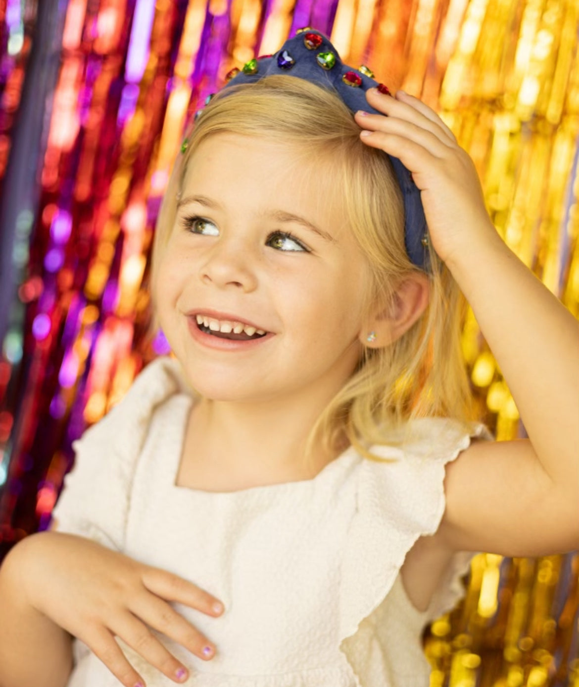 Kid and Tween Blue Velvet Knotted Headband with Heart Crystals