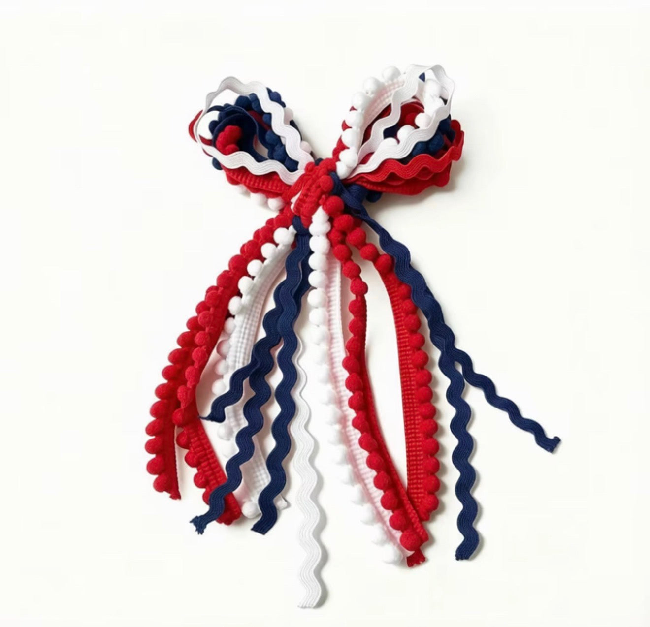 Red, Navy, and White Game Day Texture Hair Bow