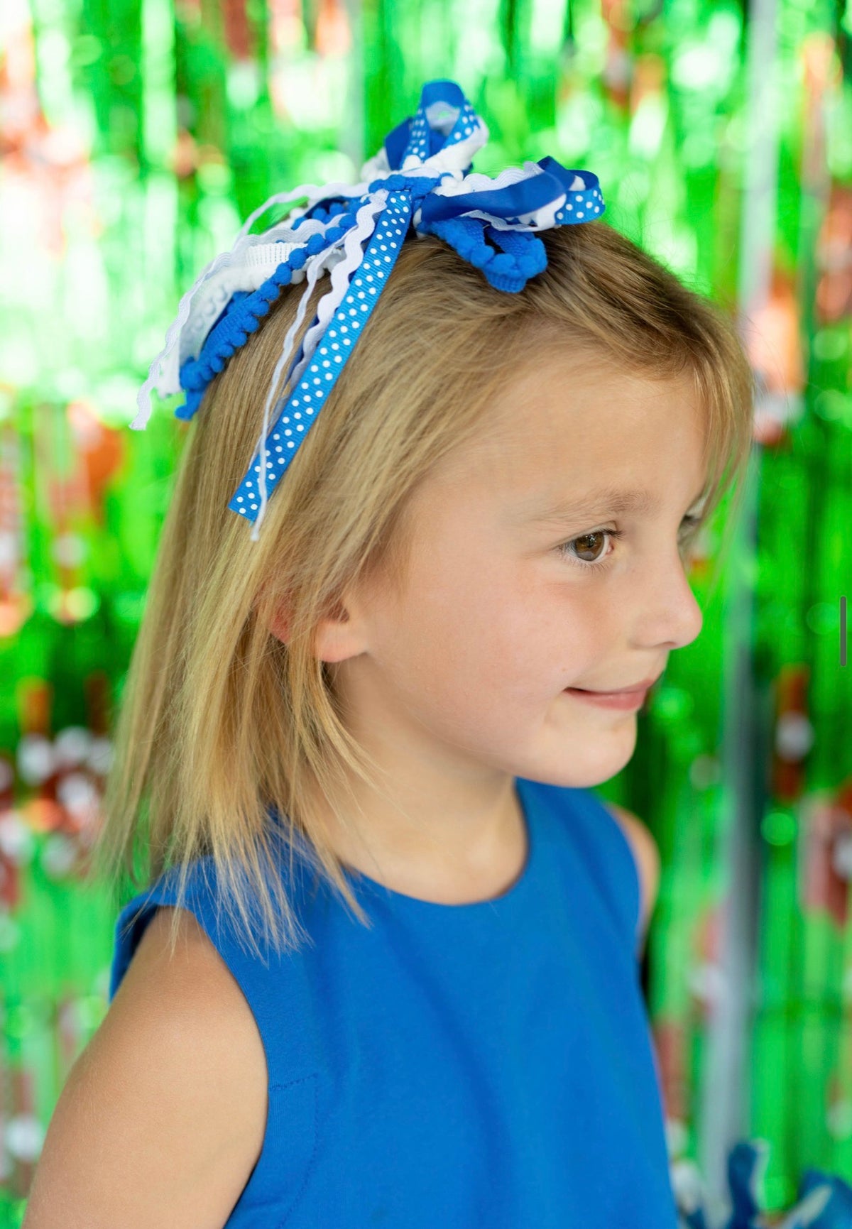 Blue and White Game Day Texture Hair Bow