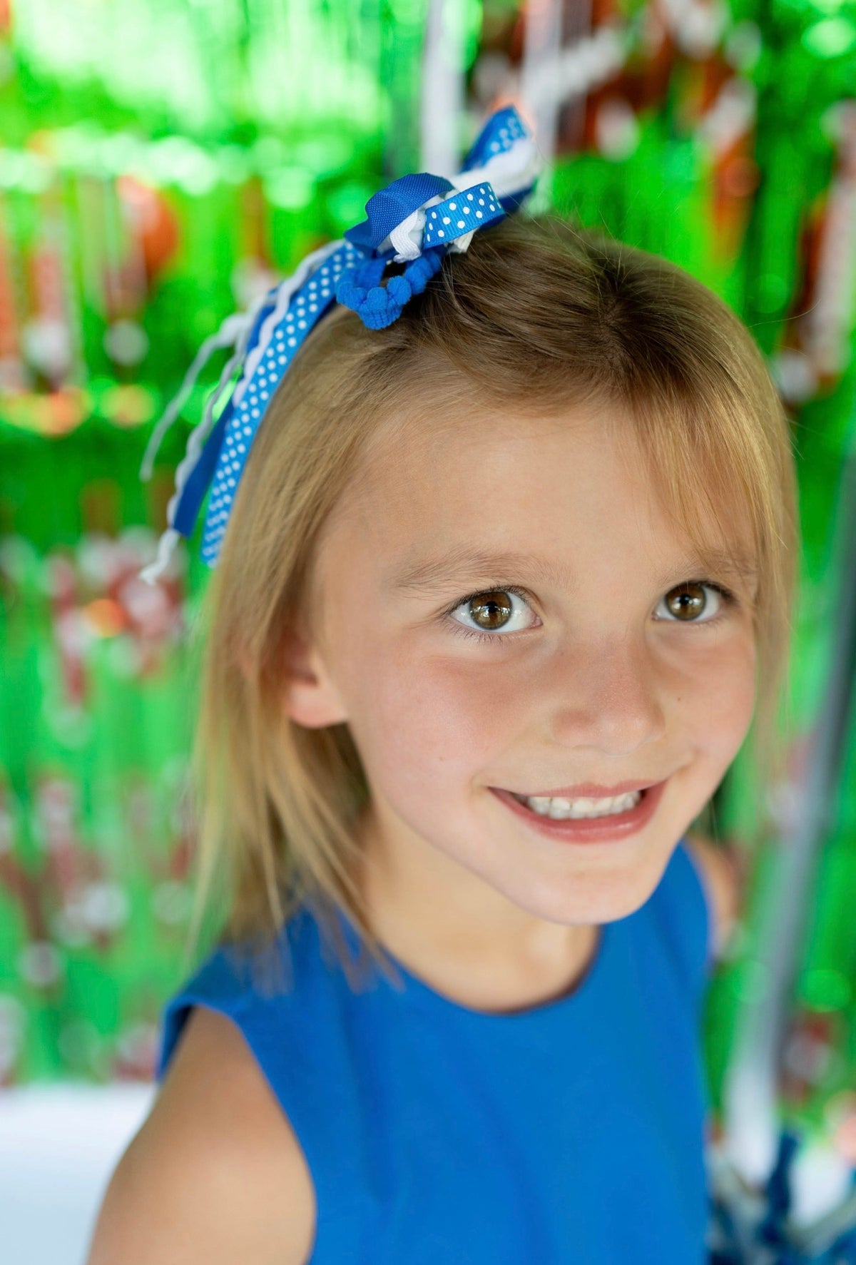 Blue and White Game Day Texture Hair Bow