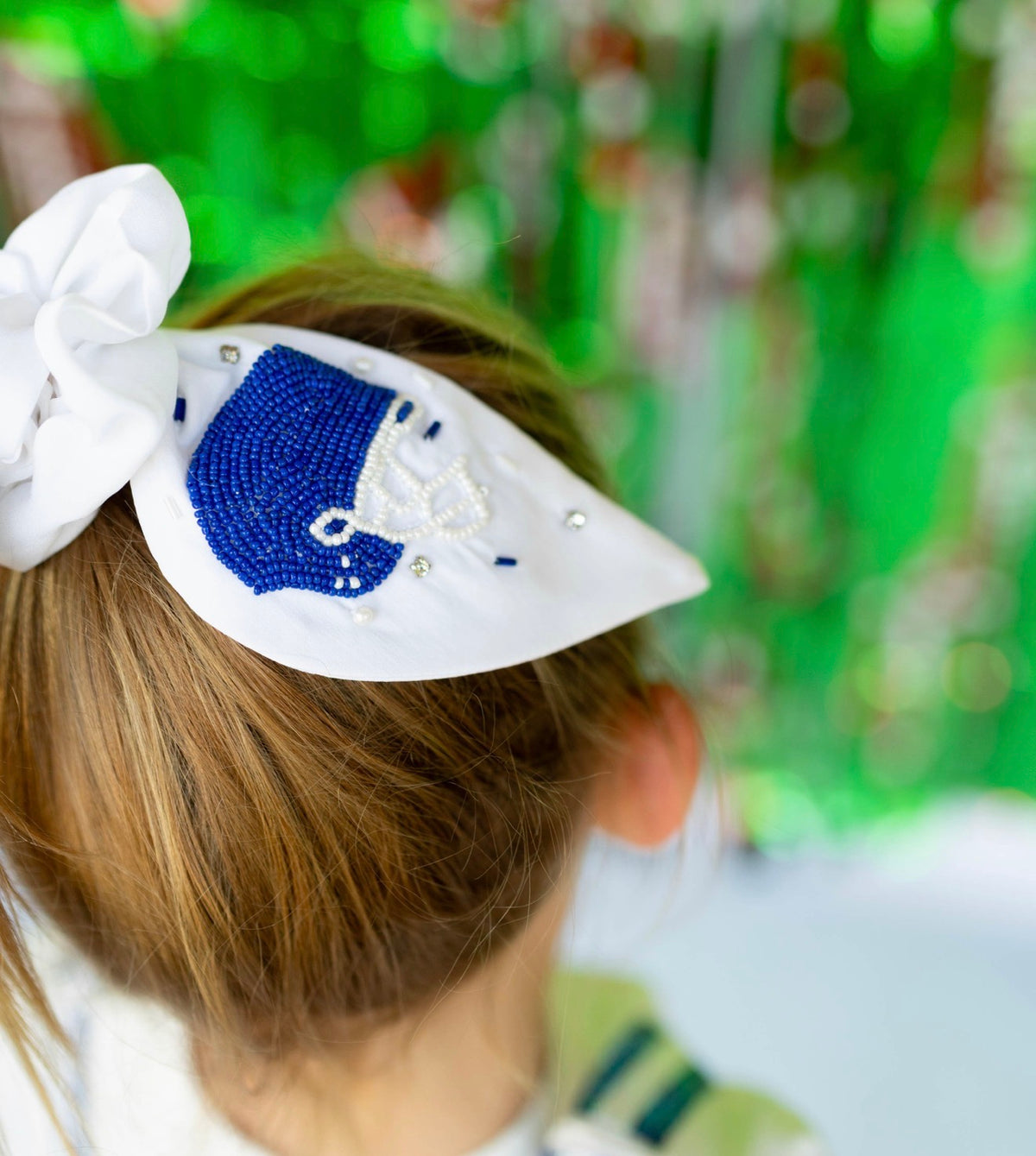 Blue and White Football Helmet Scrunchie