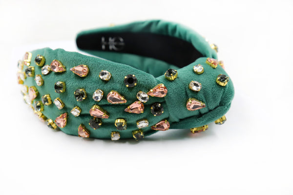Adult Green Velvet Headband with Jewels