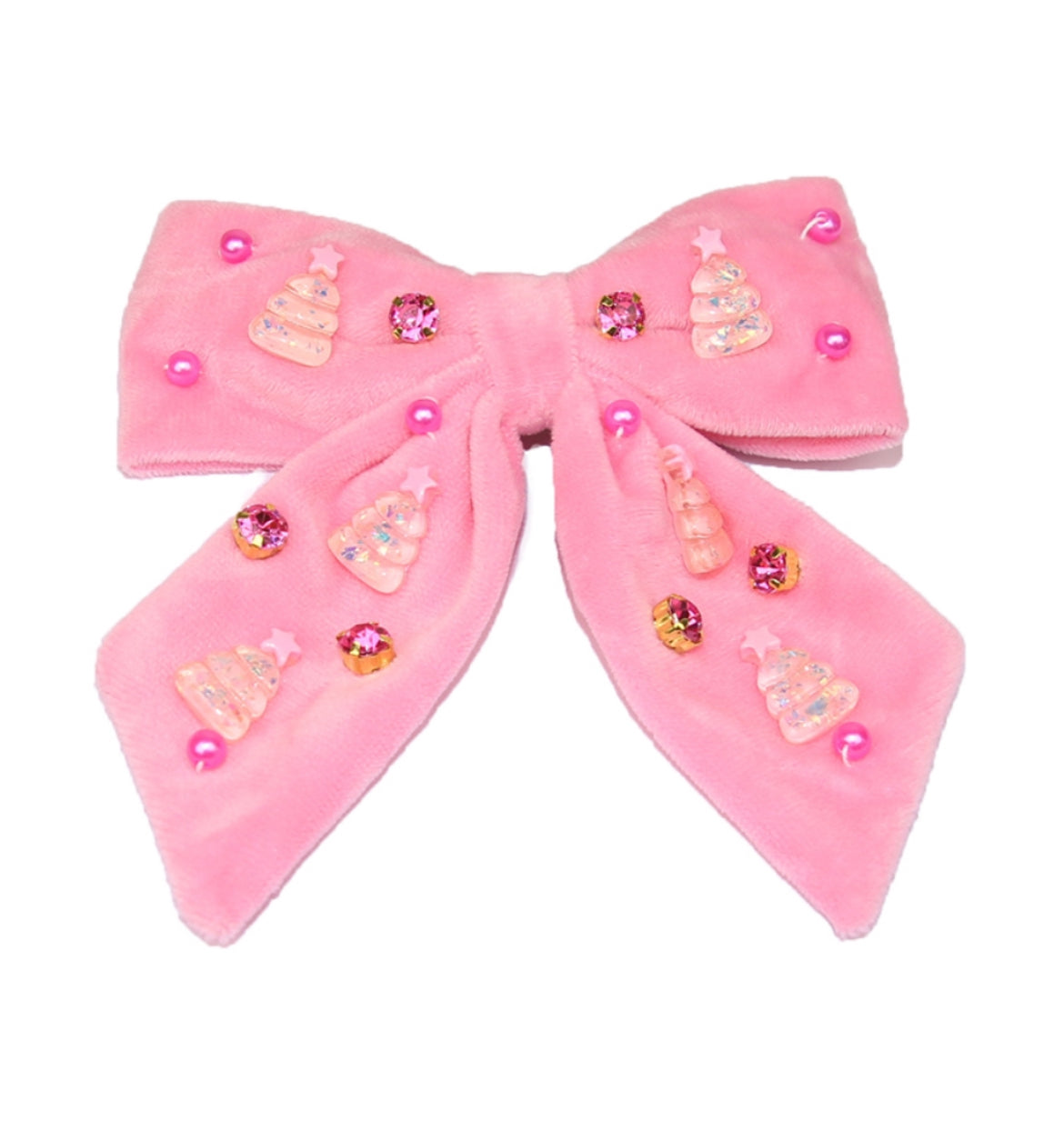 Kid Pink Velvet Christmas Tree Hair Bow