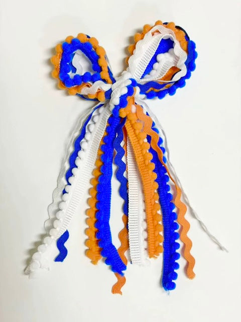 Kid and Tween Blue, White, and Orange Texture Hair Bow