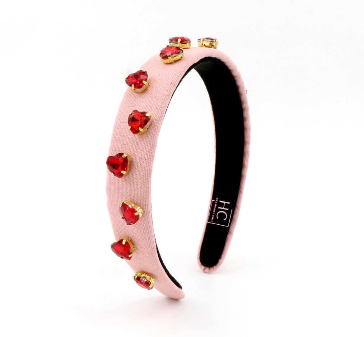Kid and Tween Pink Headband with Red Heart Crystals