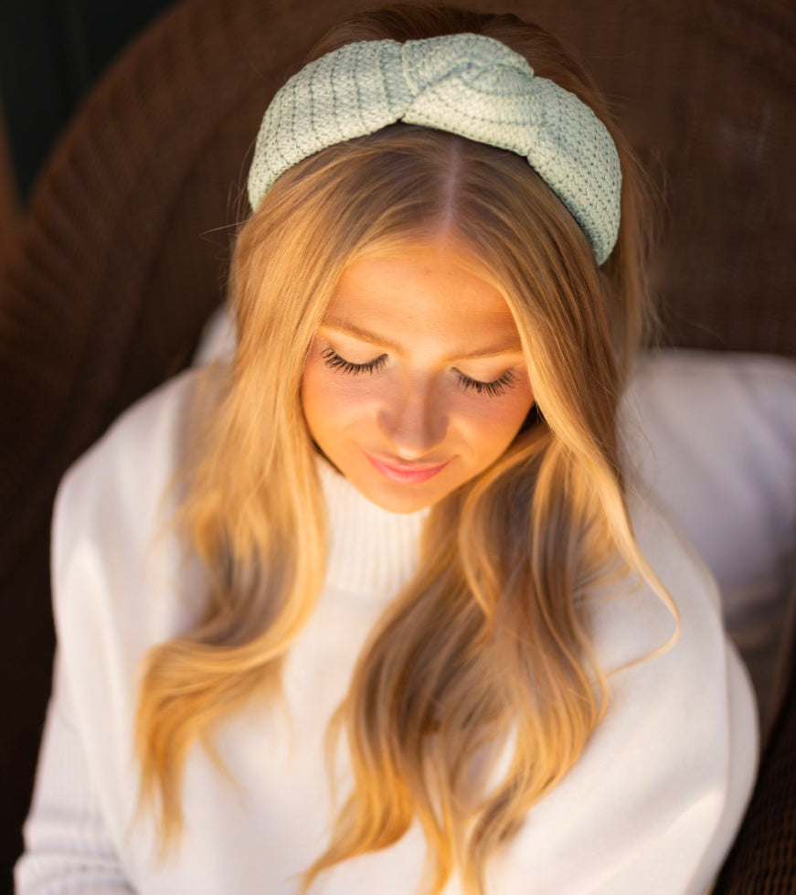 Adult Mint Raffia Knotted Headband
