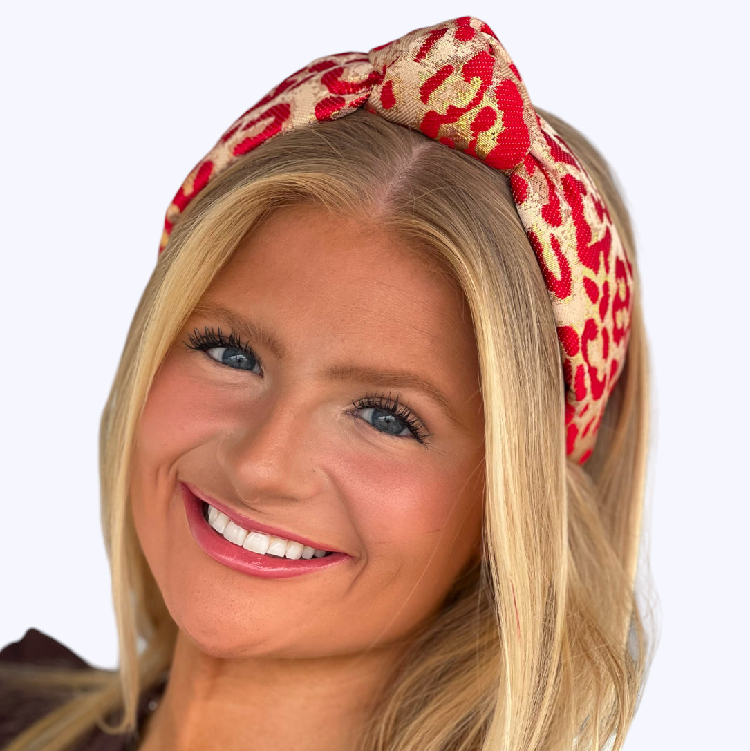 Adult Red Leopard Knotted Headband