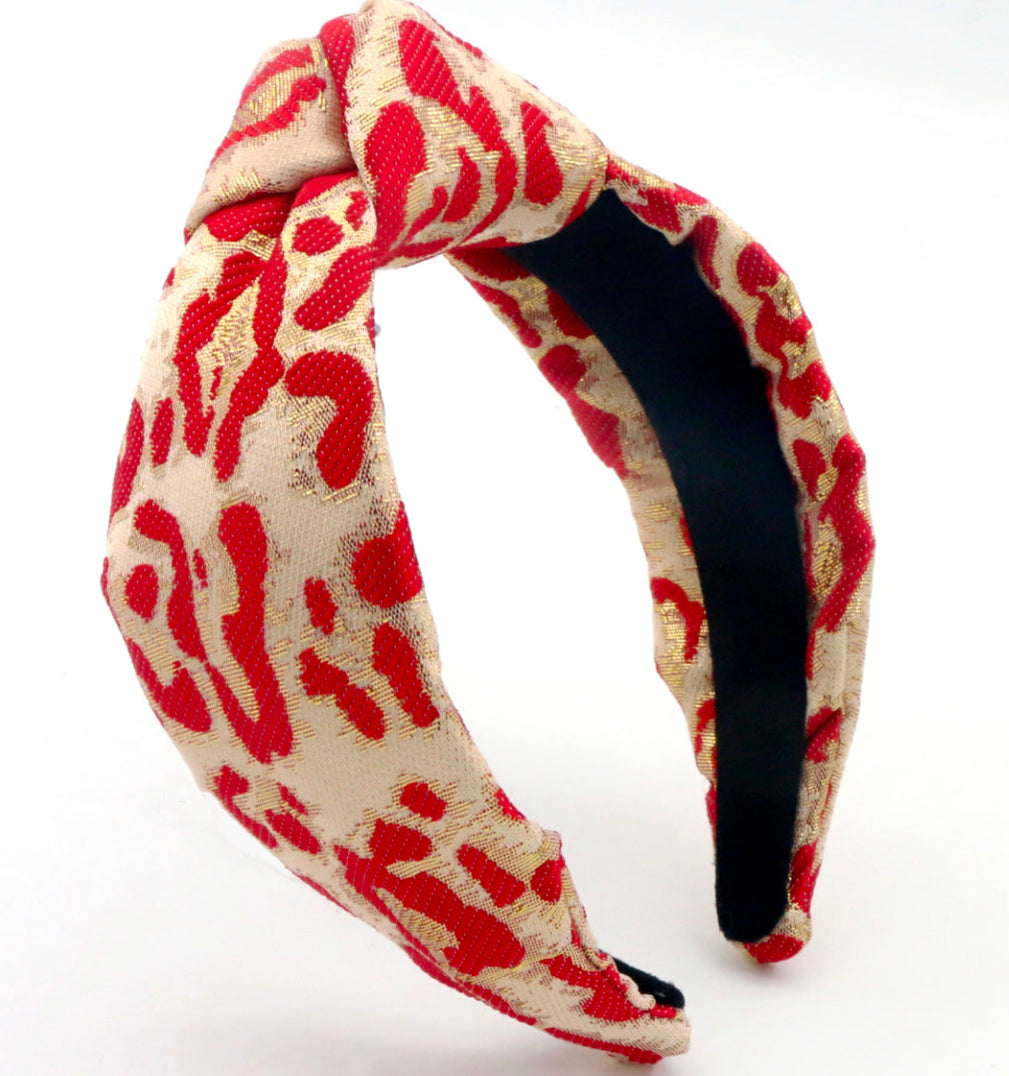 Adult Red Leopard Knotted Headband