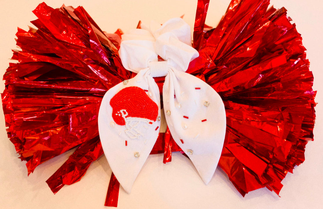 Red and White Football Helmet Scrunchie