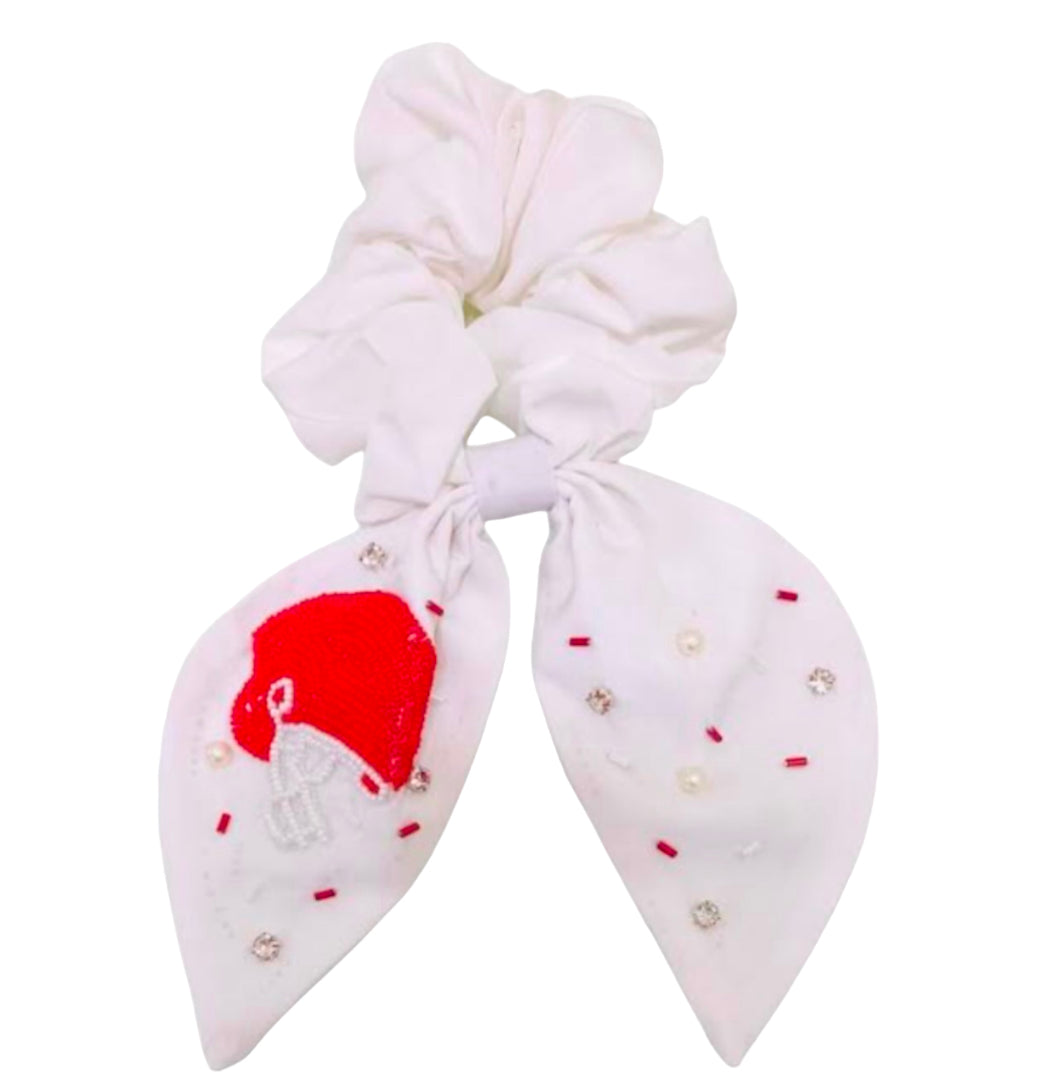 Red and White Football Helmet Scrunchie