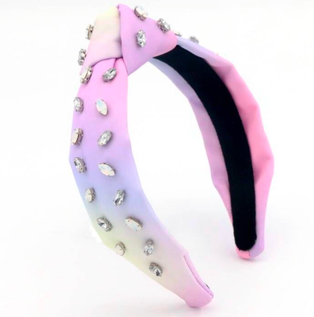 Kid and Tween Tie Dye Knotted Headband with Crystals