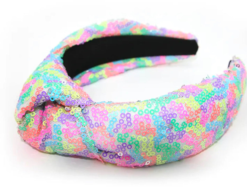 Kid and Tween Pastel Multi- Color Padded Sequin Knotted Headband