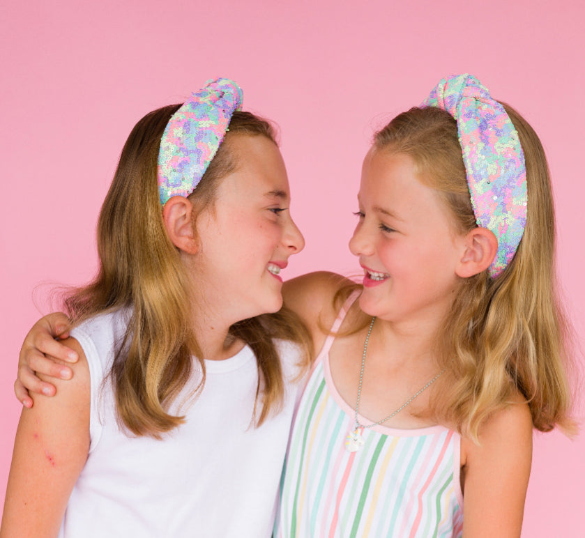 Kid and Tween Pastel Multi- Color Padded Sequin Knotted Headband