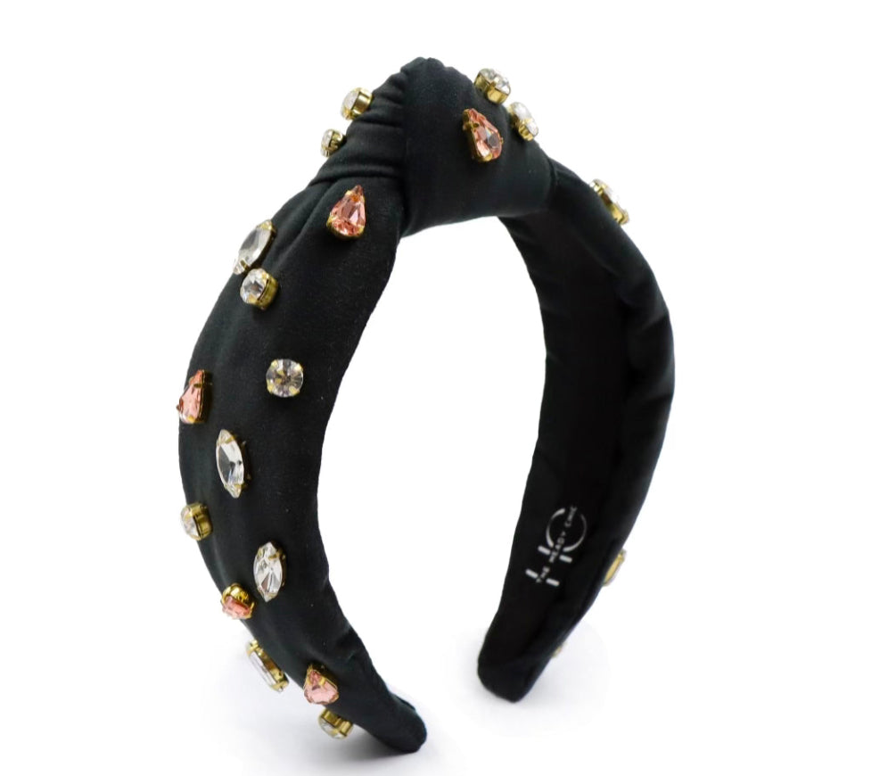 Tween Black Velvet Jeweled Knotted Headband
