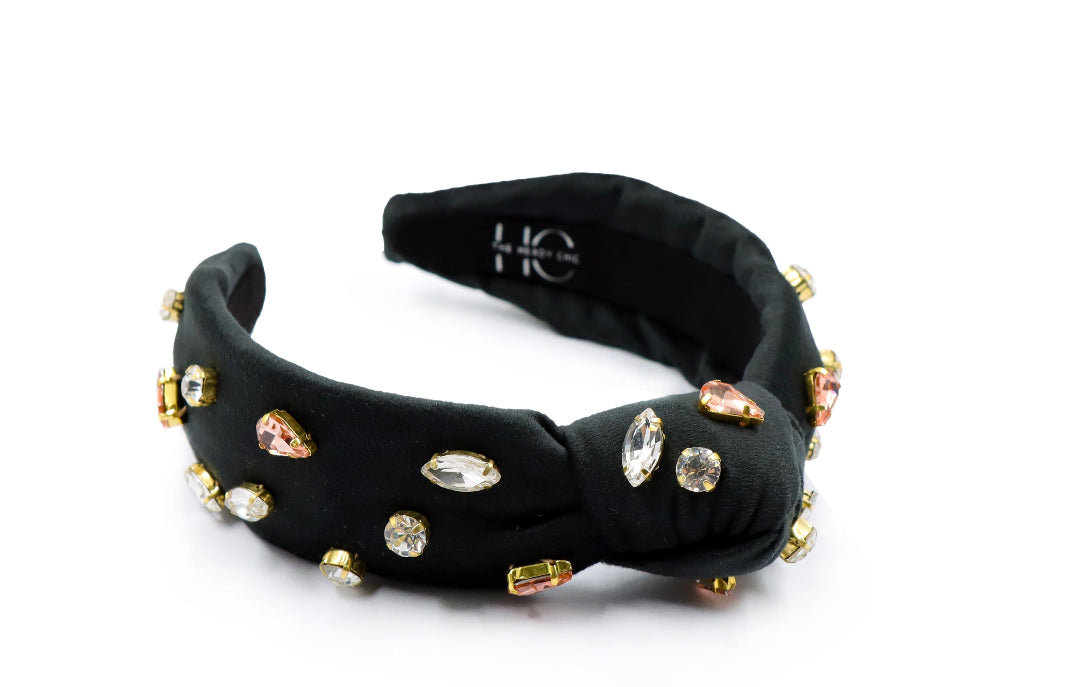Tween Black Velvet Jeweled Knotted Headband