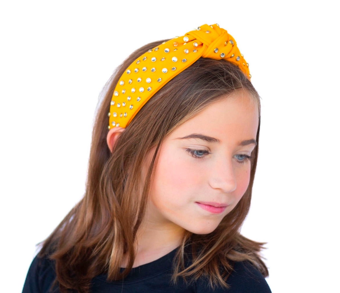 Kid and Tween Yellow/Gold Jeweled Knotted Headband