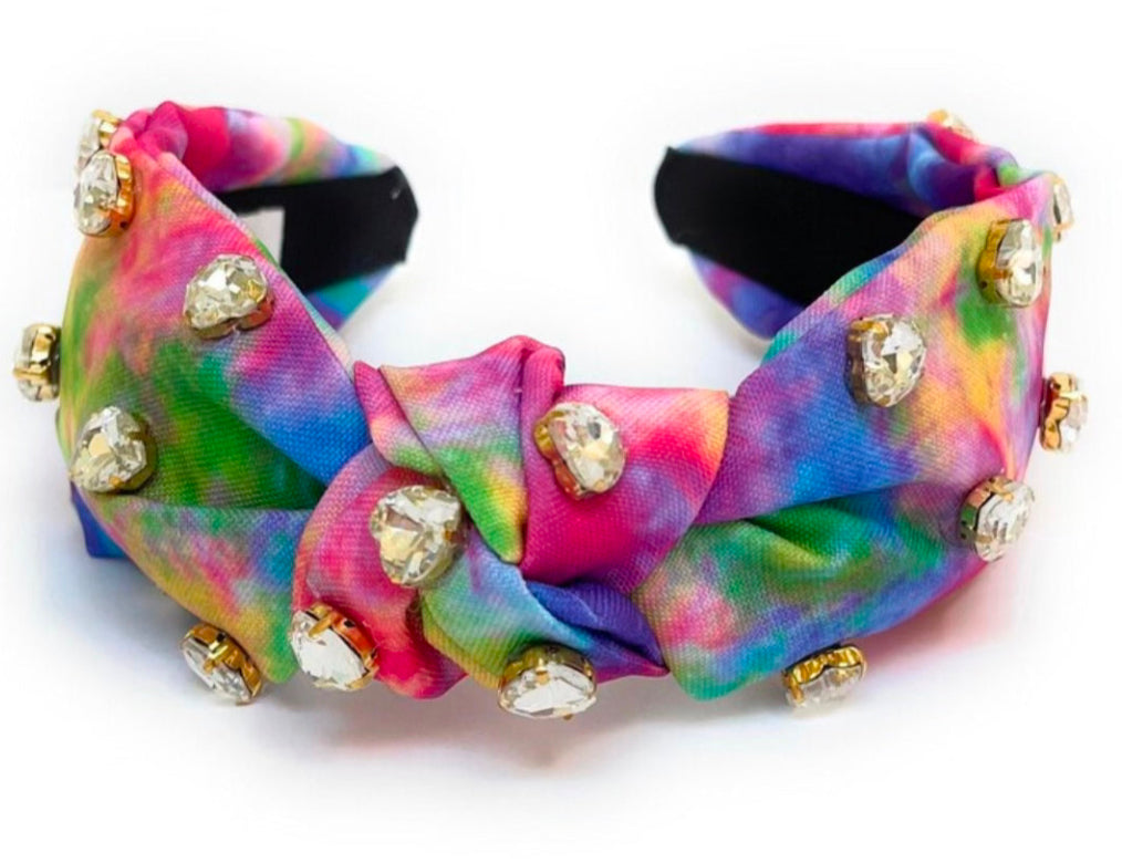 Kid and Tween Tie Dye Knotted Headband with Heart Crystals