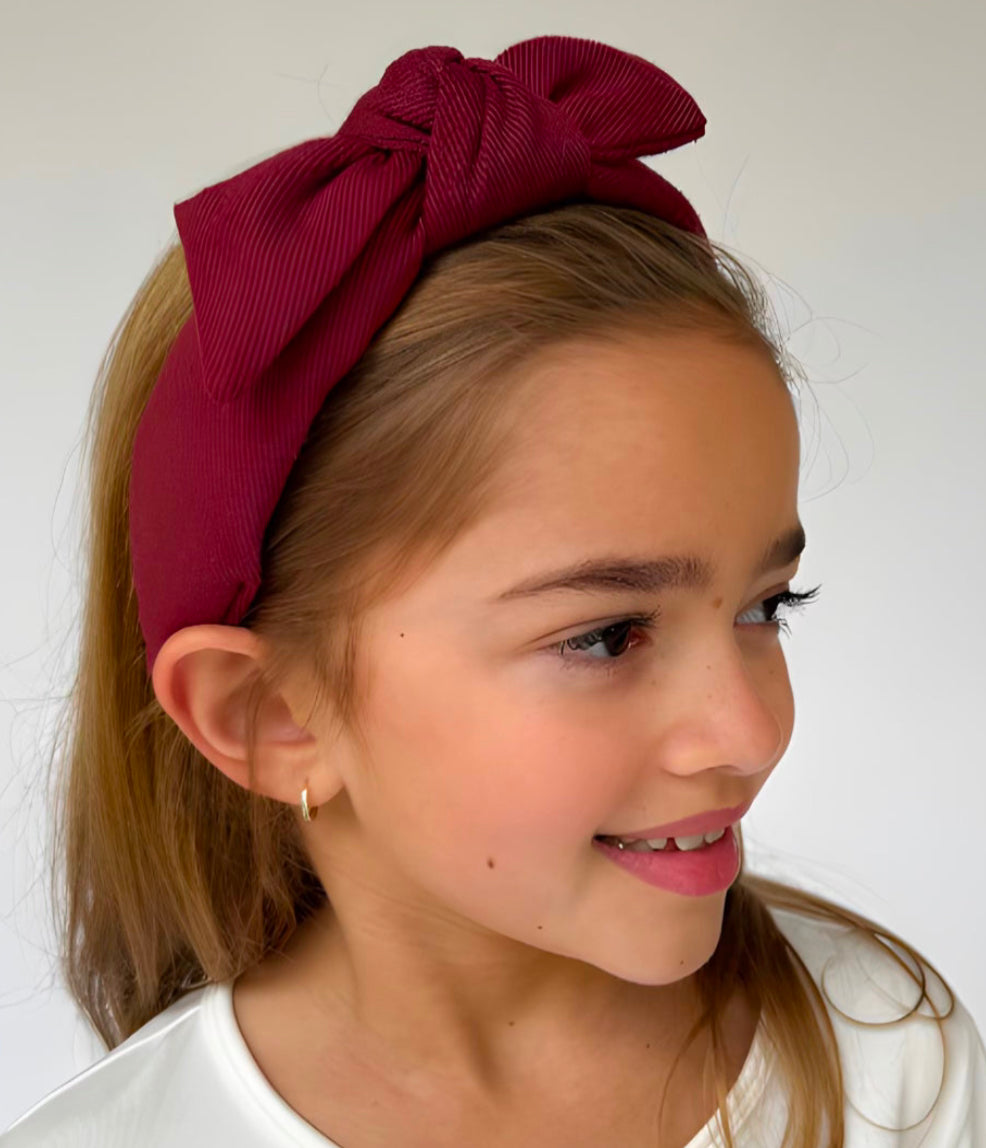 Kid Tie Knot Burgundy Denim Headband