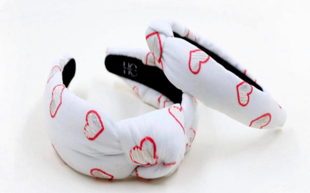 Kid White Knotted Headband With Hearts